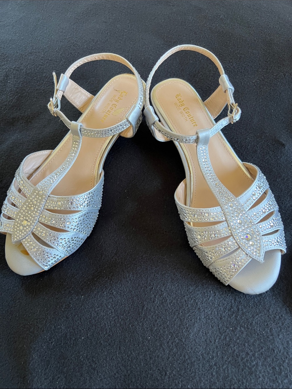 Lady Couture Silver Rhinestone T-Strap Low-heel Evening Sandals